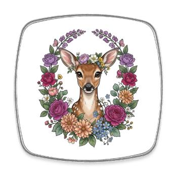 Deer Fawn Flowers Folk Festival Traditional Costumes Replacement Women - Square fridge magnet - white - Front