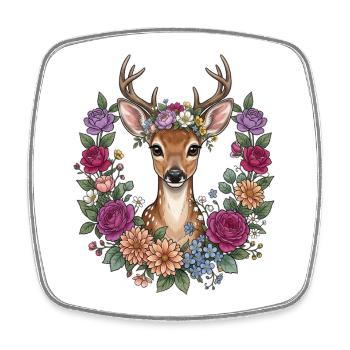 Deer Fawn Flowers Folk Festival Traditional Costumes Replacement Women - Square fridge magnet - white - Front