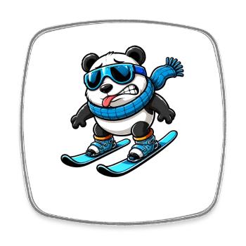 Panda Skier Humor d’hiver drôle - Magnet carré - blanc - Devant