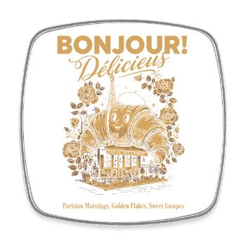 Breakfast Bonjour Delicieux Funny Brunch Coffee - Square fridge magnet - white - Front