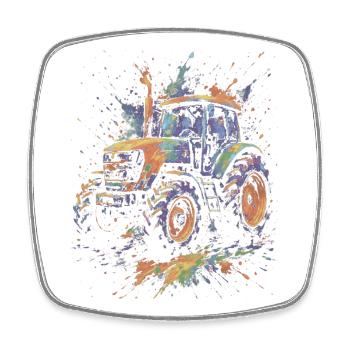 Tracteur Agricole Multicolore Splash Art - Magnet carré - blanc - Devant