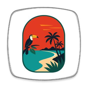 Tropical coastal panorama with toucan - Square fridge magnet - white - Front