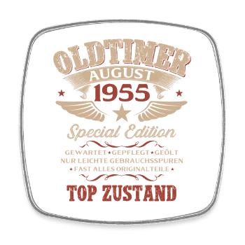 71. Geburtstag Geschenk Mann Oldtimer 1955 August - Viereckiger Kühlschrankmagnet - Weiß - Vorne