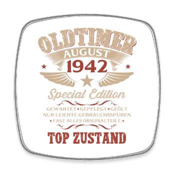 84. Geburtstag Geschenk Mann Oldtimer 1942 August - Viereckiger Kühlschrankmagnet - Weiß - Vorne