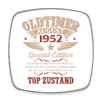 74. Geburtstag Geschenk Mann Oldtimer 1952 August - Viereckiger Kühlschrankmagnet - Weiß - Vorne