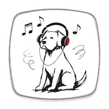 Dog Headphones Music Sketch Dog Gift - Square fridge magnet - white - Front