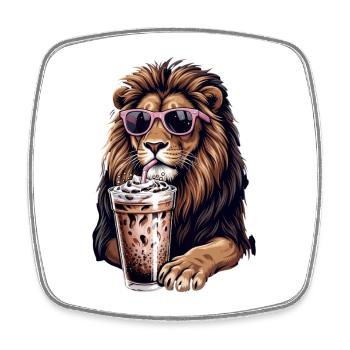 Lion with Pink Sunglasses Shake - Square fridge magnet - white - Front