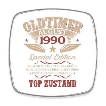 36. Geburtstag Geschenk Mann Oldtimer 1990 August - Viereckiger Kühlschrankmagnet - Weiß - Vorne