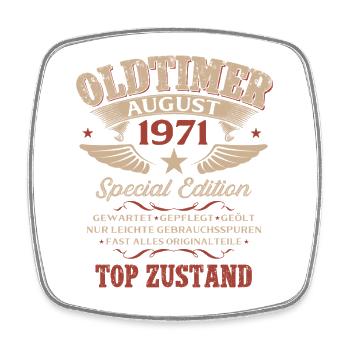 55. Geburtstag Geschenk Mann Oldtimer 1971 August - Viereckiger Kühlschrankmagnet - Weiß - Vorne