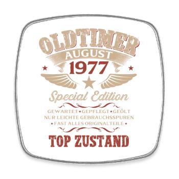 49. Geburtstag Geschenk Mann Oldtimer 1977 August - Viereckiger Kühlschrankmagnet - Weiß - Vorne