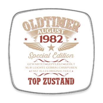 44. Geburtstag Geschenk Mann Oldtimer 1982 August - Viereckiger Kühlschrankmagnet - Weiß - Vorne
