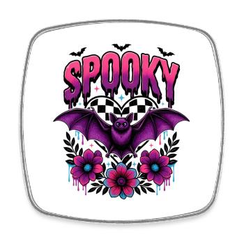 Spooky Bat Floral Neon Halloween - Square fridge magnet - white - Front
