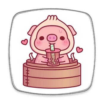 Le mignon cochon Xiao Long Bao boit du thé boba dans un vapeur - Magnet carré - blanc - Devant