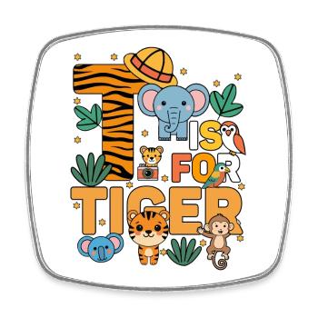 T Is For Tiger Zoo Party Jungle Zoo Birthday - Square fridge magnet - white - Front