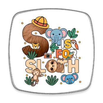 S Is For Sloth Zoo Party Jungle Zoo Birthday - Square fridge magnet - white - Front