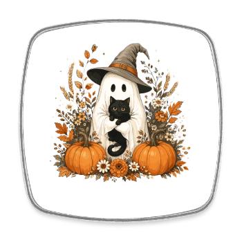 Halloween, Geist, Schwarze Katze - Viereckiger Kühlschrankmagnet - Weiß - Vorne