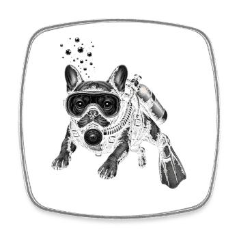 Bouledogue français en plongeur sous-marin - Magnet carré - blanc - Devant
