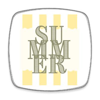 Typographie estivale Rayée jaune - Magnet carré - blanc - Devant