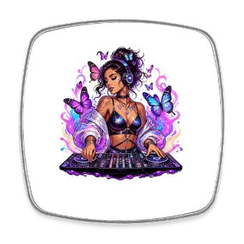 DJ de nuit avec un style papillon - Magnet carré - blanc - Devant