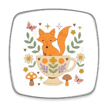 Tasse de Thé Fox Douillette - Magnet carré - blanc - Devant