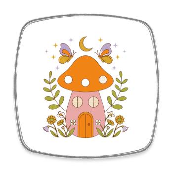Cottage aux champignons au clair de lune - Magnet carré - blanc - Devant