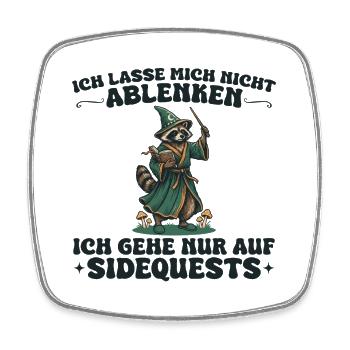 Waschbär Zauberer – Ich gehe auf Sidequests - Viereckiger Kühlschrankmagnet - Weiß - Vorne