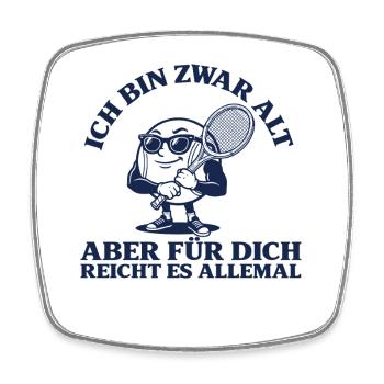 Tennis Bin zwar alt Lustiger Retro Tennisspieler - Viereckiger Kühlschrankmagnet - Weiß - Vorne