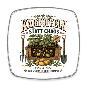 Kartoffeln statt Chaos – Ruhe im Schrebergarten - Viereckiger Kühlschrankmagnet - Weiß - Vorne