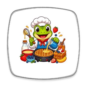Cooking frog baking waffles - Square fridge magnet - white - Front