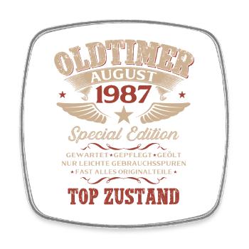 39. Geburtstag Geschenk Mann Oldtimer 1987 August - Viereckiger Kühlschrankmagnet - Weiß - Vorne