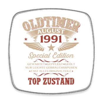 35. Geburtstag Geschenk Mann Oldtimer 1991 August - Viereckiger Kühlschrankmagnet - Weiß - Vorne