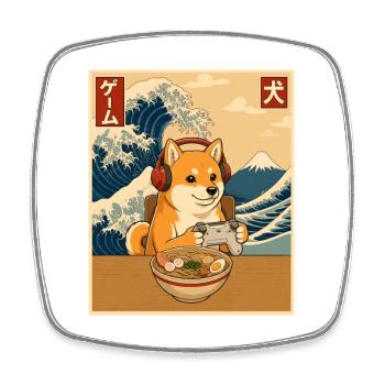 Kawaii Gamer Shiba Inu Ramen Anime - Square fridge magnet - white - Front
