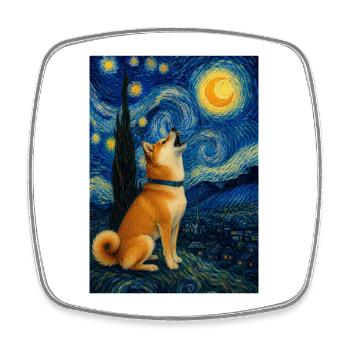 Shiba Inu Starry Night Kawaii Doge Art - Square fridge magnet - white - Front