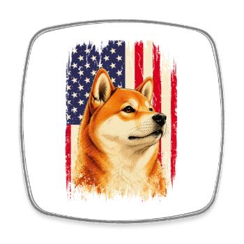 Drapeau patriotique Shiba Inu US Doge USA - Magnet carré - blanc - Devant