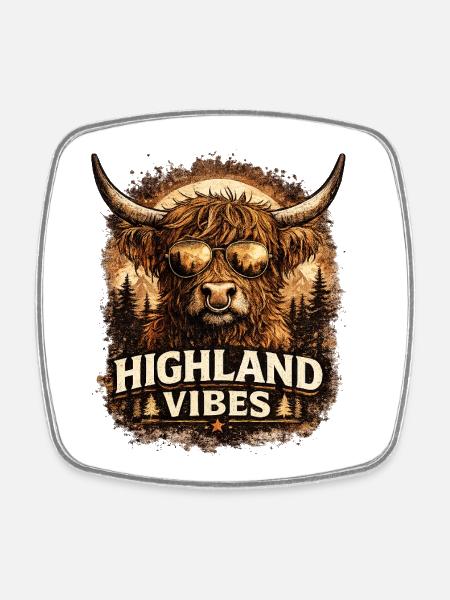 Highland Vibes in Sepia - Square fridge magnet - white
