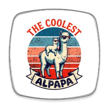 The Coolest Papa Retro Alpaca - Square fridge magnet - white - Front