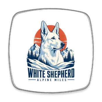 Retro Alpine White Shepherd, White German Shepherd - Square fridge magnet - white - Front