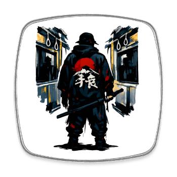 Urban Ninja with Red Sun - Square fridge magnet - white - Front