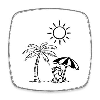 Funny dog design on the beach - Square fridge magnet - white - Front