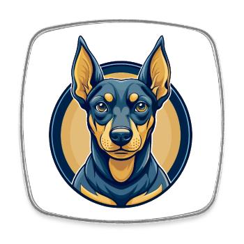 Deutscher Pinscher-Hund Kawaii Maskottchen Cartoon-Clipart - Viereckiger Kühlschrankmagnet - Weiß - Vorne