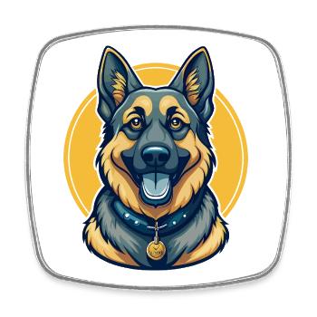 Clipart de dessin animé mascotte Kawaii avec un berger allemand - Magnet carré - blanc - Devant