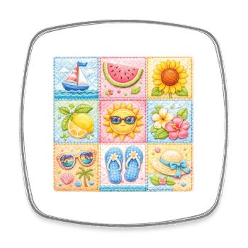 Carreaux d’été ensoleillés fausse patchwork - Magnet carré - blanc - Devant