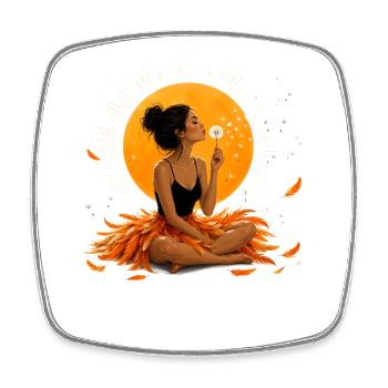 Femme méditant avec des pissenlits sous l’orange - Magnet carré - blanc - Devant