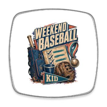 Tournament-Weekend Kid Dirt-Ready Baseball Girl - Square fridge magnet - white - Front