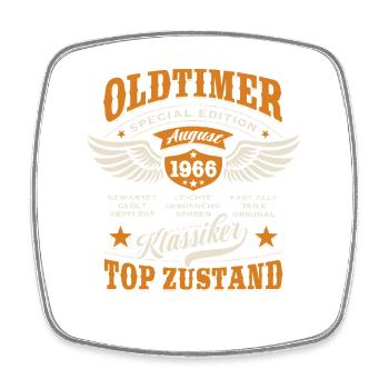 Oldtimer August 1966 - Geburtstag - Geschenk - Viereckiger Kühlschrankmagnet - Weiß - Vorne
