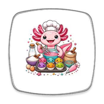 Axolotl Cupcake Kochzauber - Viereckiger Kühlschrankmagnet - Weiß - Vorne