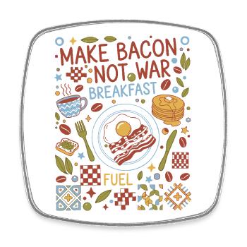 Café brunch du petit-déjeuner, faire du bacon et pas de carburant de guerre - Magnet carré - blanc - Devant