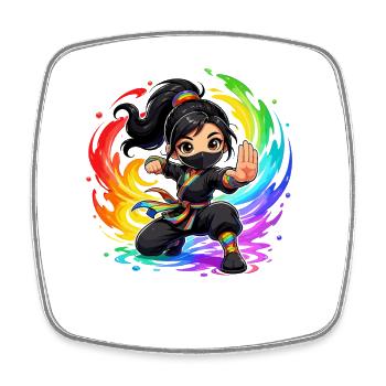 Regenbogen Ninja im Farbwirbel - Viereckiger Kühlschrankmagnet - Weiß - Vorne