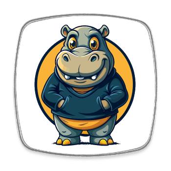 Hippo Kawaii Maskottchen Cartoon-Charakter-Clipart-Logo - Viereckiger Kühlschrankmagnet - Weiß - Vorne