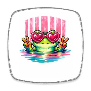 Heart-Eyed Frog Peace Sign - Square fridge magnet - white - Front